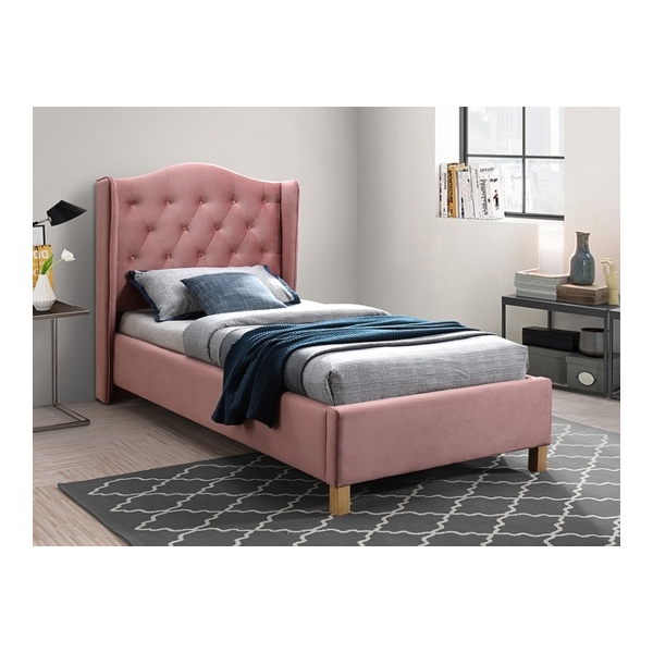 Кровать SIGNAL ASPEN VELVET BLUVEL 52 античный розовый/дуб, 90/200 - фото
