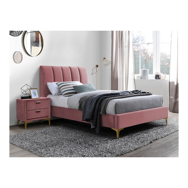 Кровать SIGNAL MIRAGE VELVET TAP. 185 античный розовый/золотой, 90/200 - фото