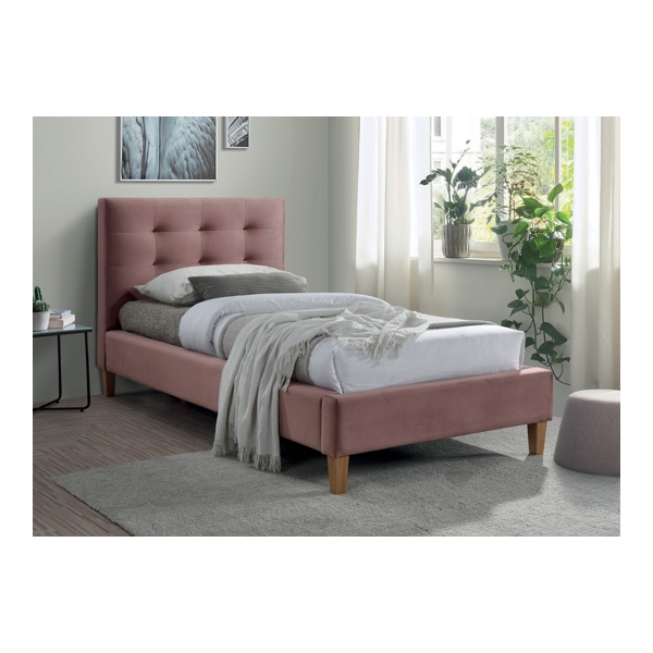 Кровать SIGNAL TEXAS VELVET BLUVEL 52 античный розовый/дуб, 90/200 - фото