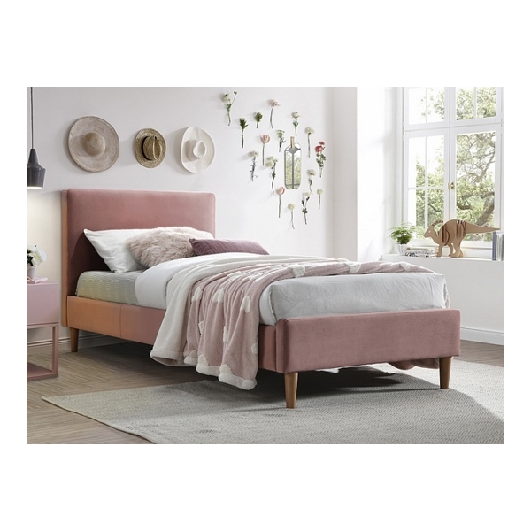 Кровать SIGNAL ACOMA VELVET BLUVEL 52 античный розовый/дуб, 90/200 - фото