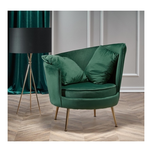 Кресло HALMAR ALMOND темно-зеленый/золотой - фото