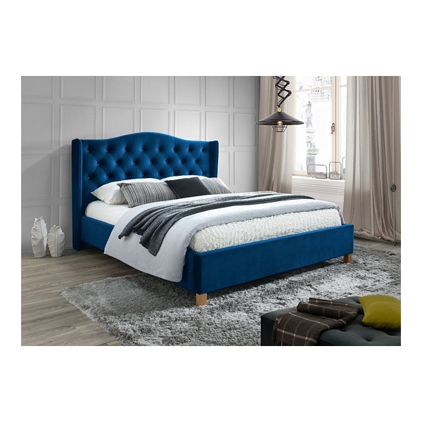 Кровать SIGNAL ASPEN VELVET BLUVEL 86 темно-синий, 160/200 - фото