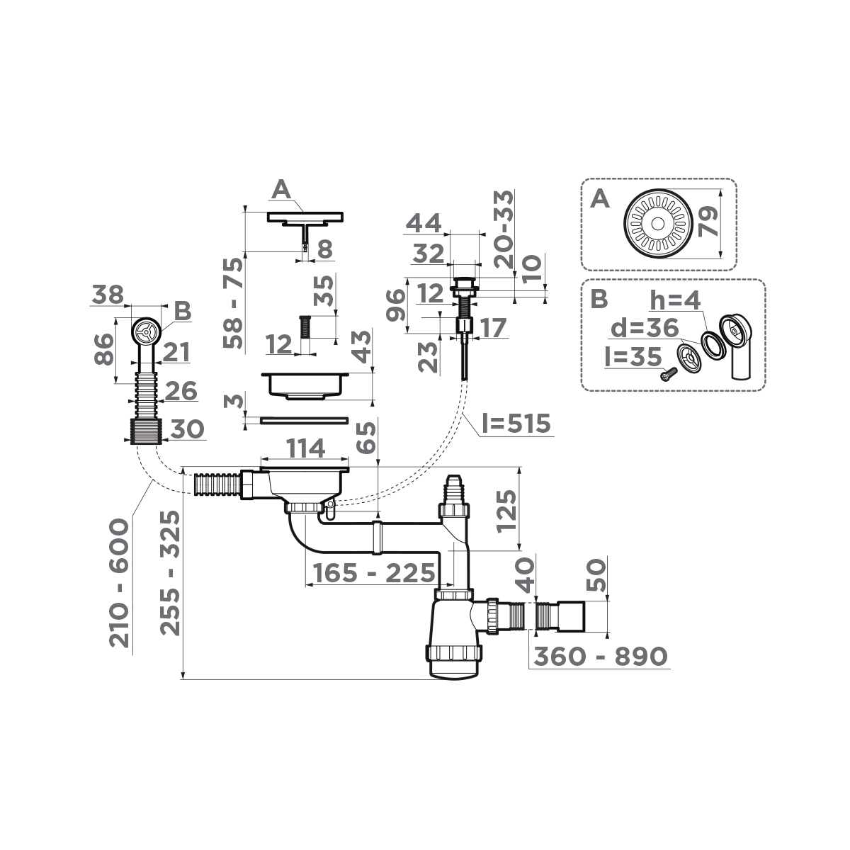 Арматура для одночашевых моек Omoikiri WK-1CL-R-A AB022 - фото2