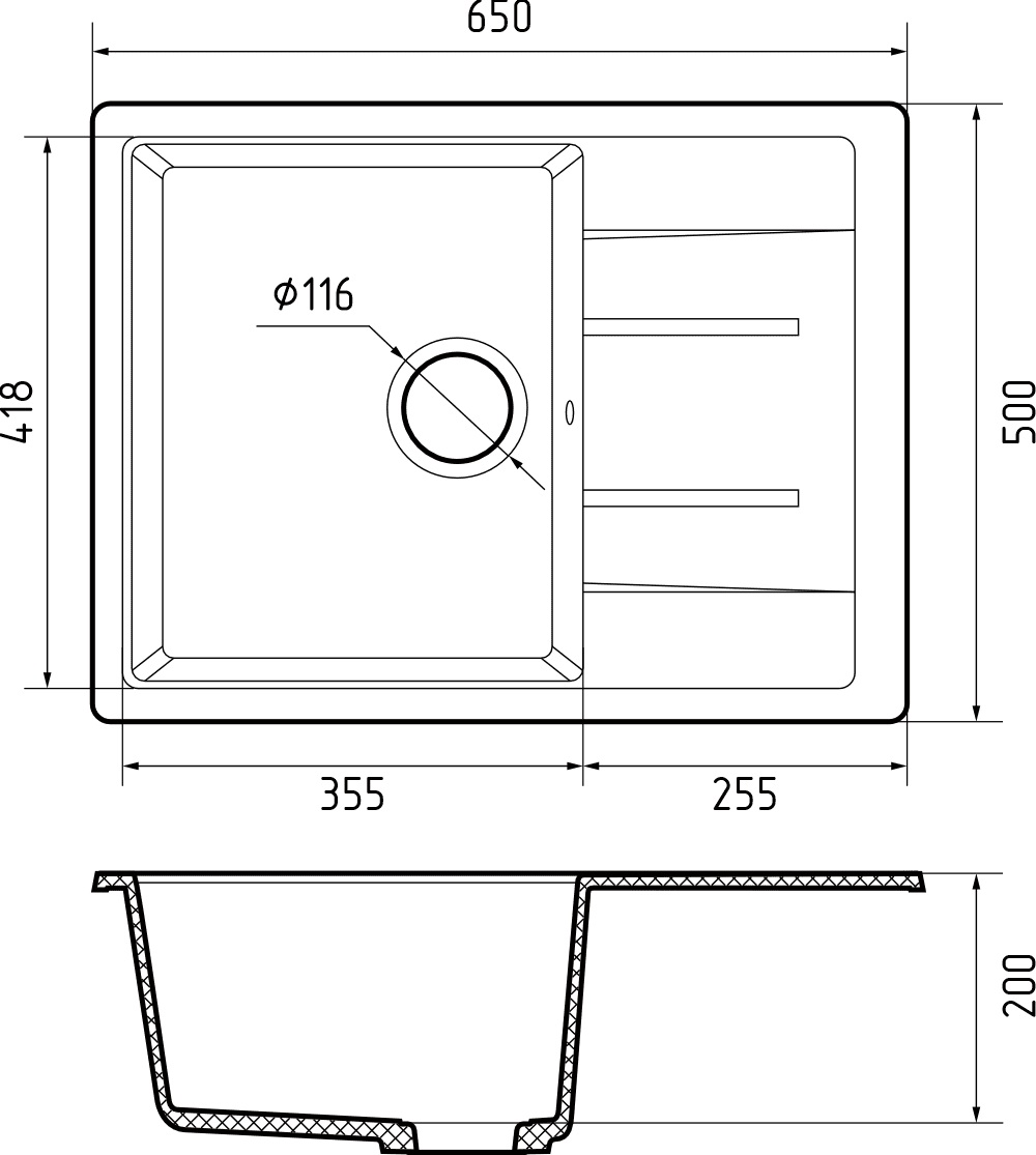 Кухонная мойка GRANFEST QUADRO Q-650L графит - фото3