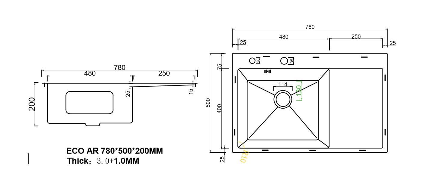 Мойка ARFEKA ECO AR 780*500 L SATIN - фото3