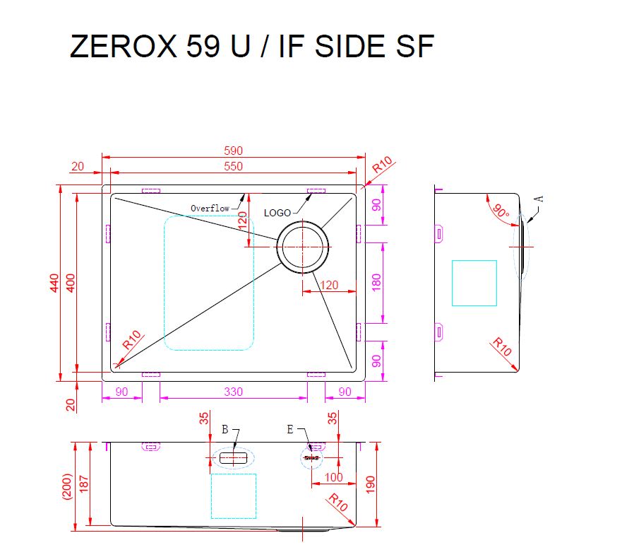 Мойка ZORG ZEROX 59 U / IF SIDE SF ZURINOX PVD GUNBLACK - фото3