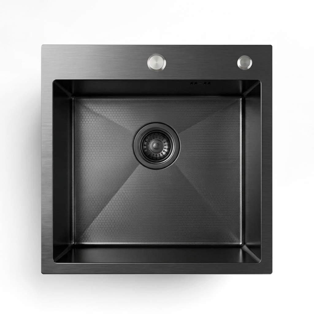 Кухонная мойка из нержавейки BLANTEK FS-5050HN Honeycomb Nano black ECO - фото