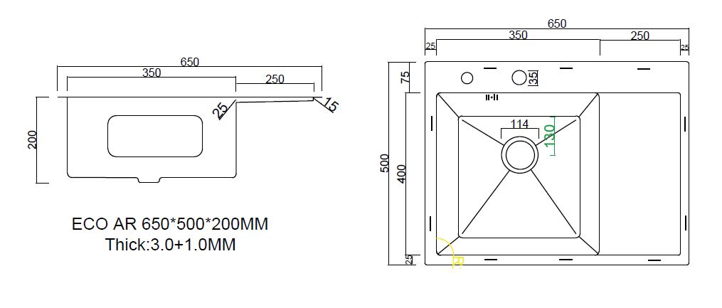 Мойка ARFEKA ECO AR 650*500 L BLACK PVD NANO - фото3