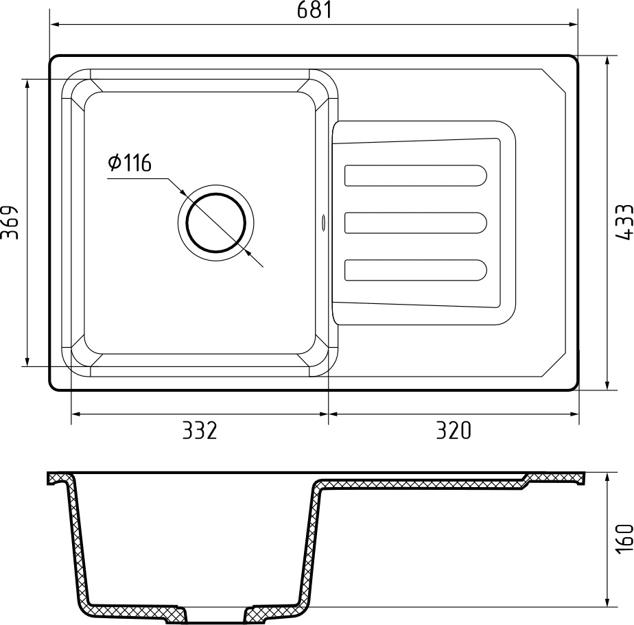 Кухонная мойка GRANFEST SMART SM-680L песочный + сифон - фото4