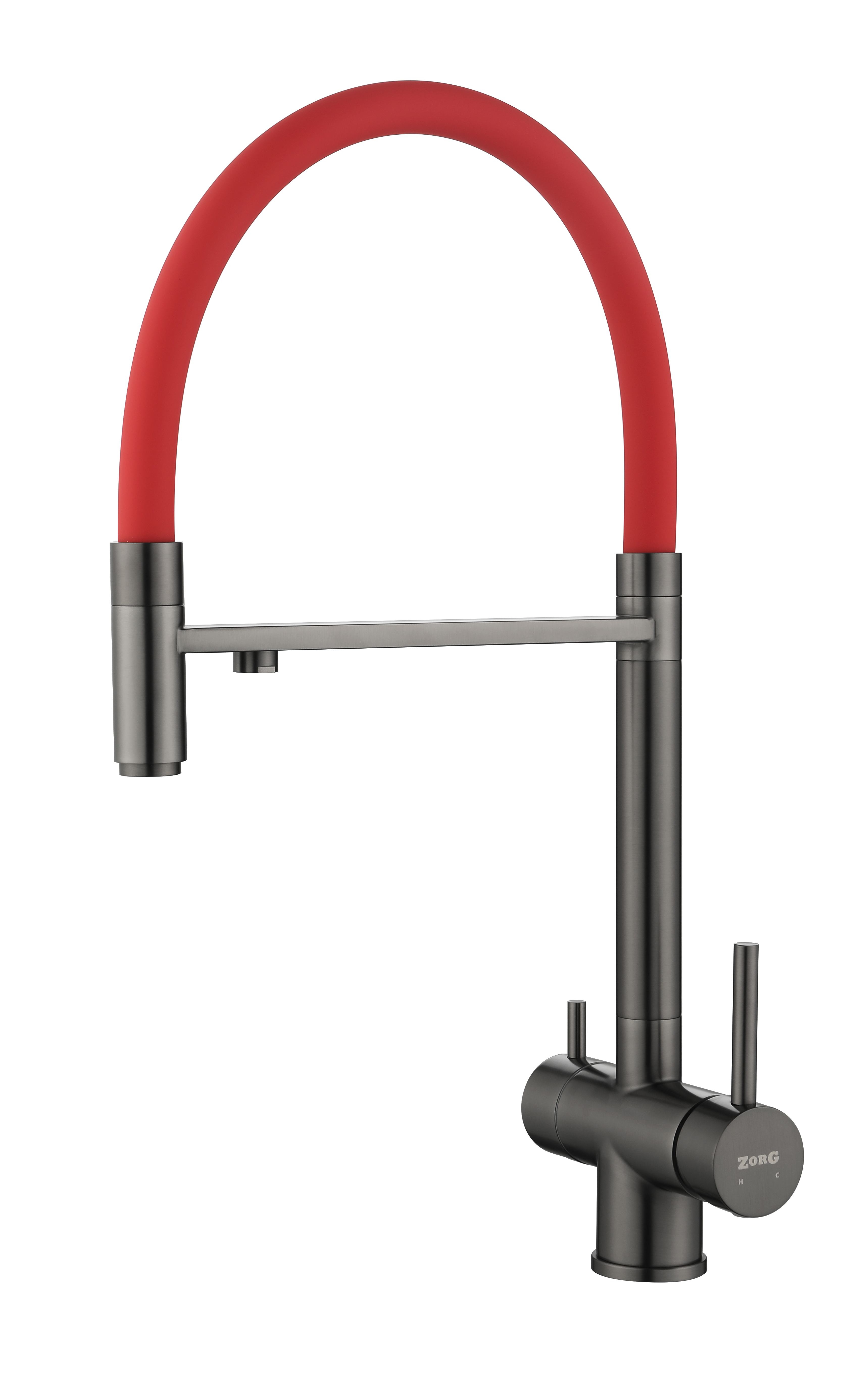 Смеситель для кухни ZORG ASGARD PREMIUM PVD Gunblack+Red hose - фото