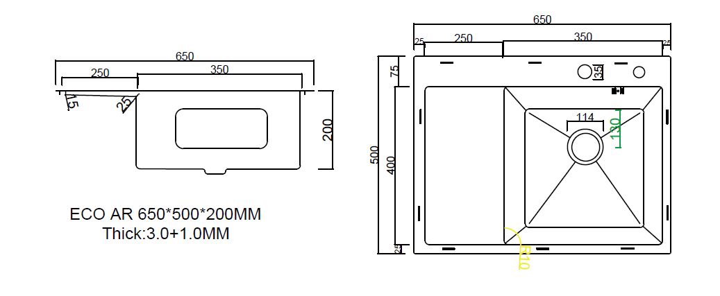 Мойка ARFEKA ECO AR 650*500 R SATIN - фото3
