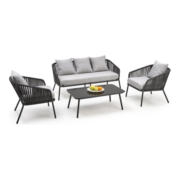 Комплект HALMAR ROCCA (диван + 2 кресла + стол), темно-серый/светло-серый - фото
