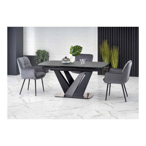 Стол обеденный HALMAR PATRIZIO раскладной, темно-серый/черный, 160-200/90/77 New - фото
