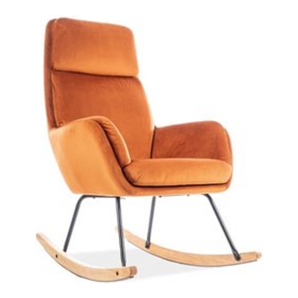 Кресло-качалка SIGNAL HOOVER VELVET оранжевый/черный/дуб - фото