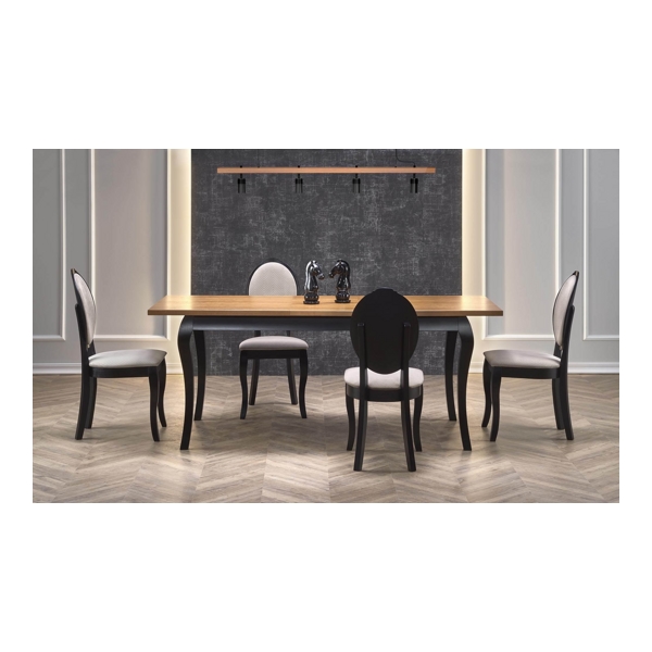 Стол обеденный HALMAR WINDSOR раскладной, дуб темный/черный, 160-240/90/76 New - фото
